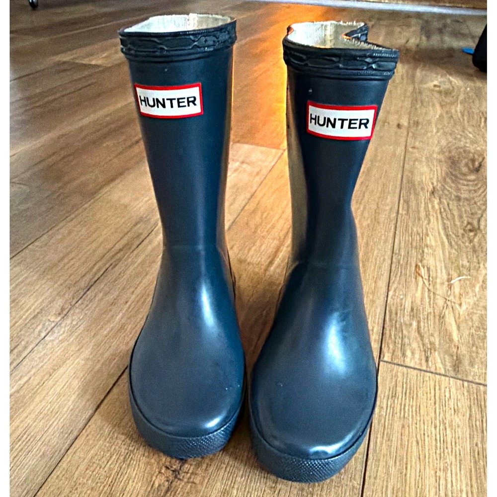 Hunter Original Kids Unisex Rain Boots US 11 Navy Rubber Pull-On